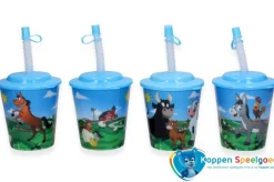 Beker met deksel en rietje, boerderij dieren