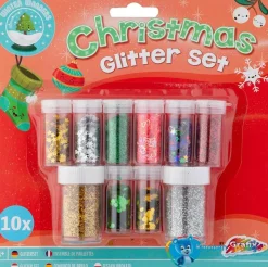 Kerstmis glitterset, 10 stuks