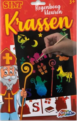 Sint krasvellen regenboog, stencil en kraspen